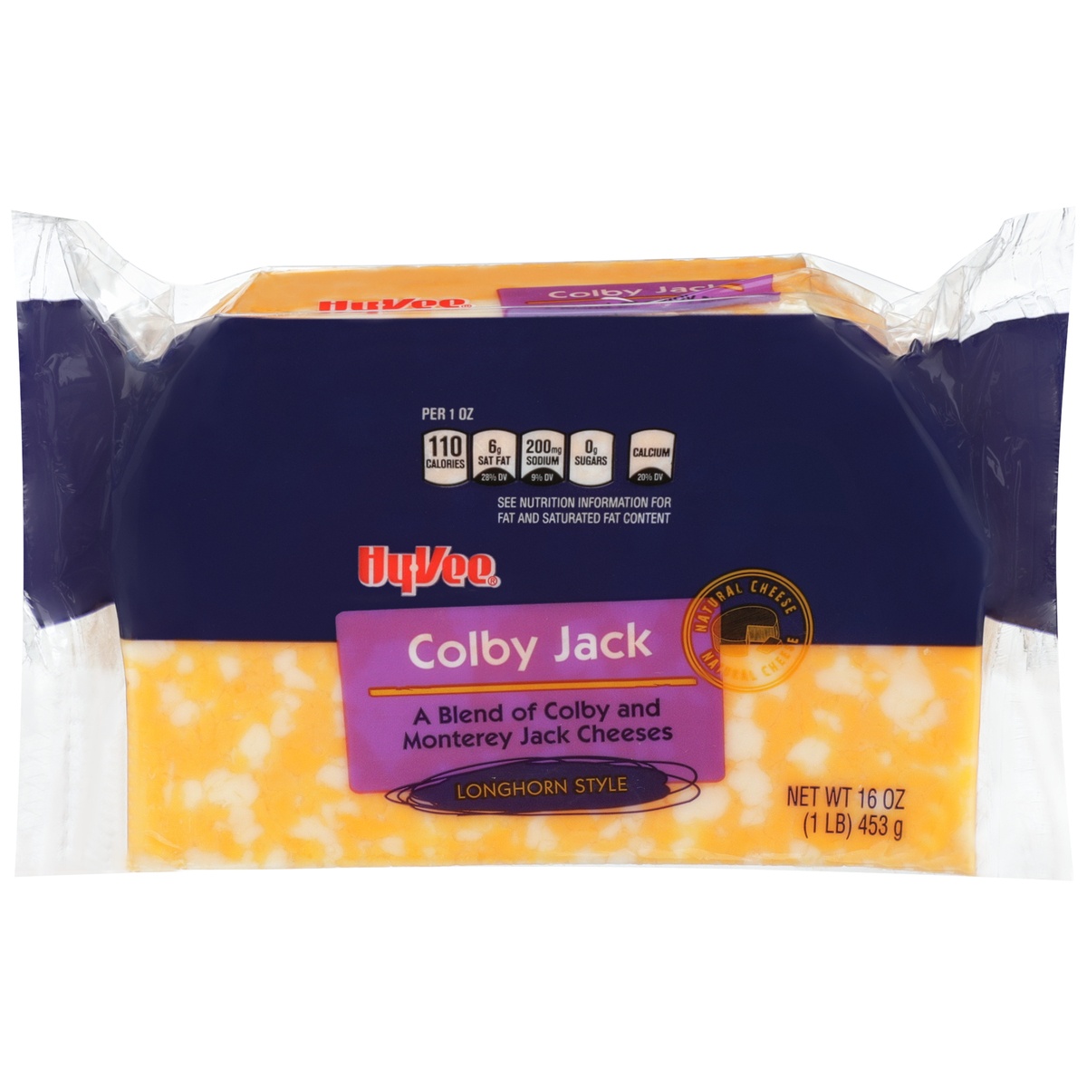 slide 1 of 1, Hy-vee Colby Jack A Blend Of Colby And Monterey Jack Longhorn Style Cheeses, 16 oz