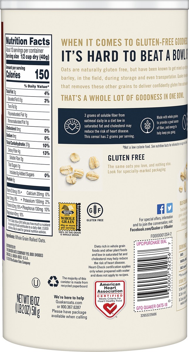 slide 3 of 5, Quaker Oats, Gluten Free, Quick 1-Minute, 18 oz