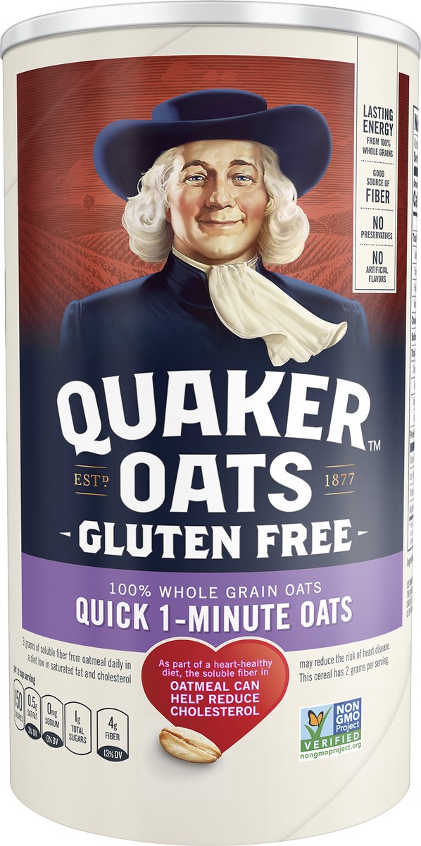 slide 4 of 5, Quaker Oats, Gluten Free, Quick 1-Minute, 18 oz