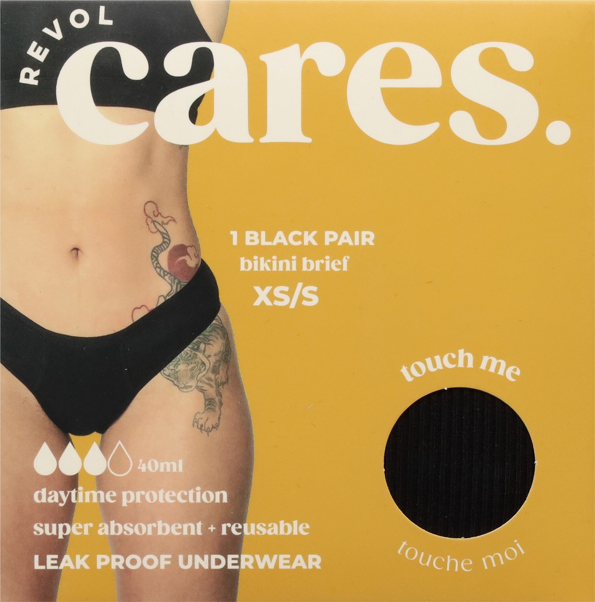 slide 8 of 13, Revol Cares Black Bikini Brief XSM/SM 1 ea, 1 ct