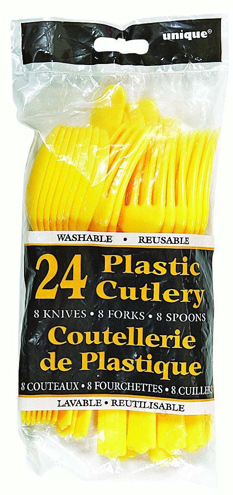 slide 1 of 1, Unique Industries Yellow Cutlery, 18 Count, 24 ct