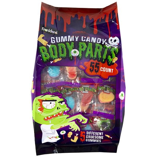 slide 1 of 1, Frankford Gummy Body Parts Halloween Candy Stand Up Bag, 14.5 oz