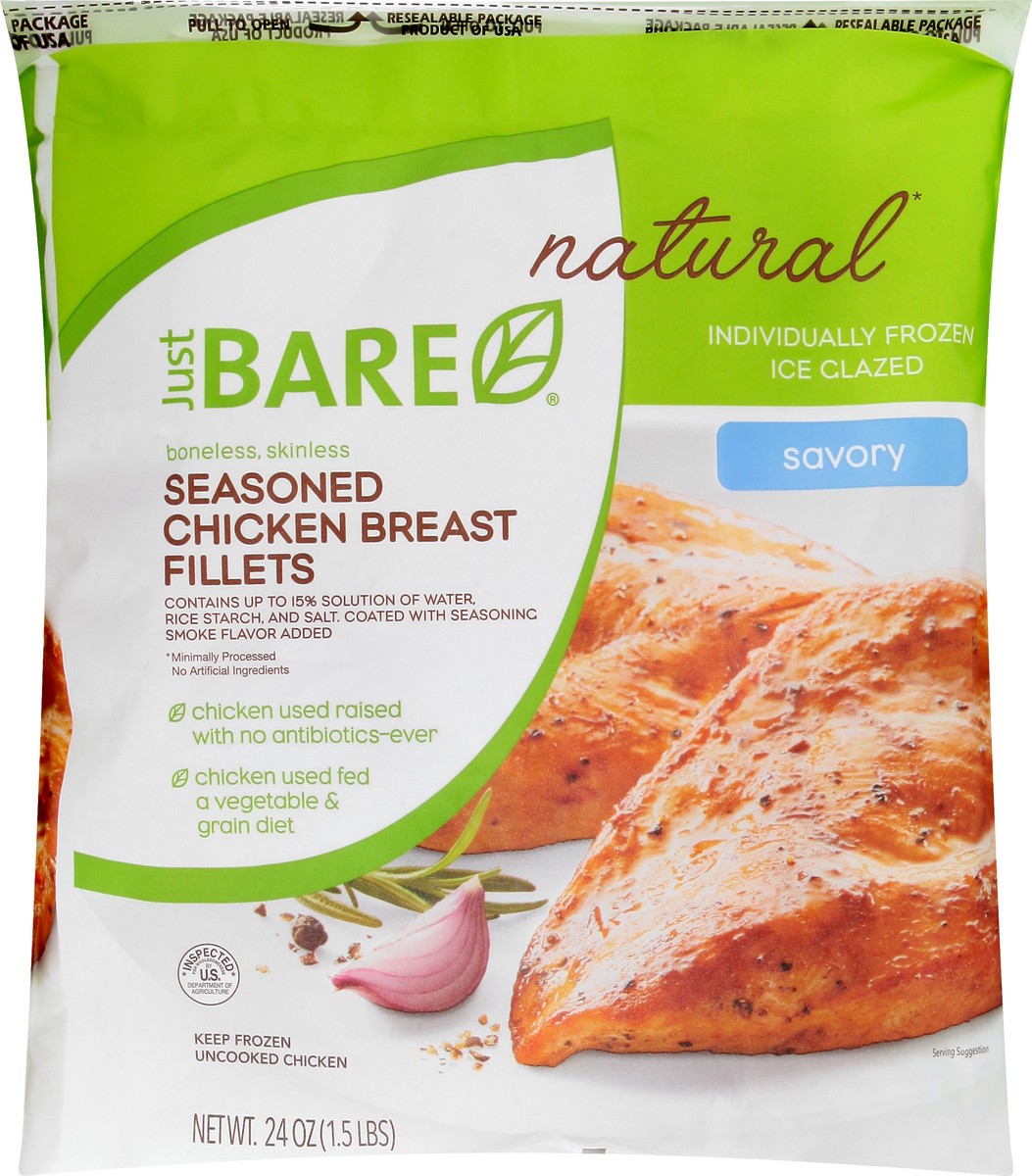 slide 8 of 11, Just BARE Seasoned Savory Chicken Breast Fillets 24 oz, 24 oz