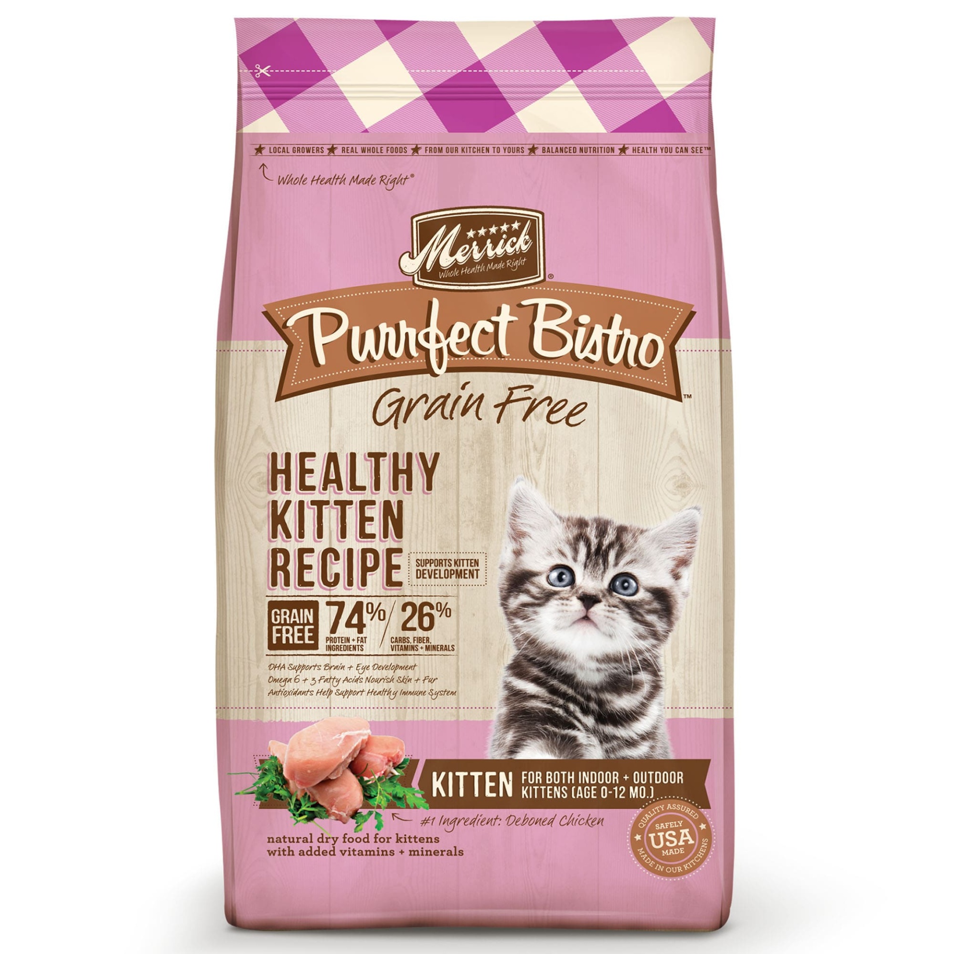 slide 1 of 1, Merrick Purrfect Bistro Grain Free Healthy Kitten Dry Food, 7 lb