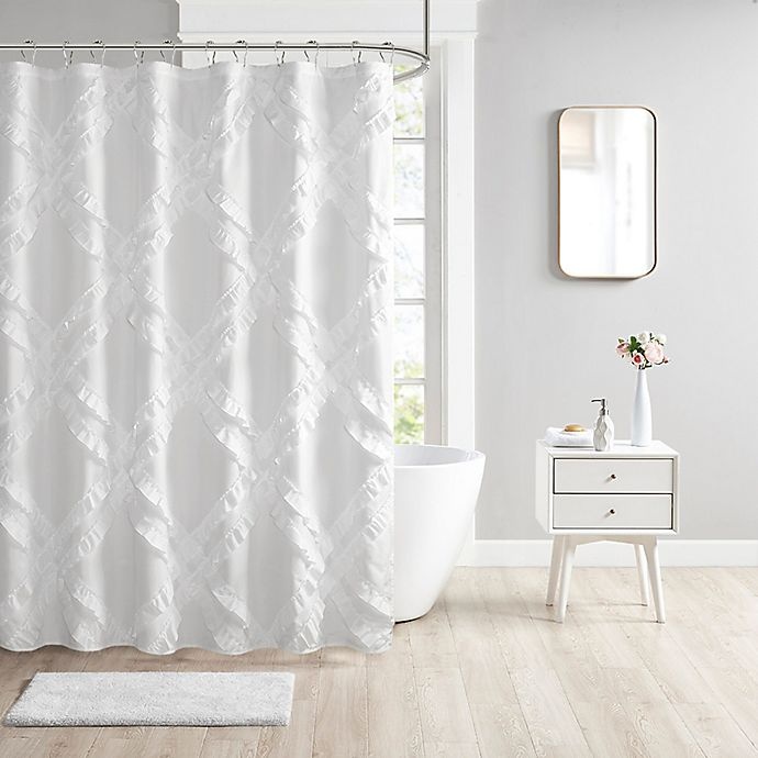 slide 1 of 4, Intelligent Design Kacie Tufted Diamond Ruffle Shower Curtain - White, 1 ct