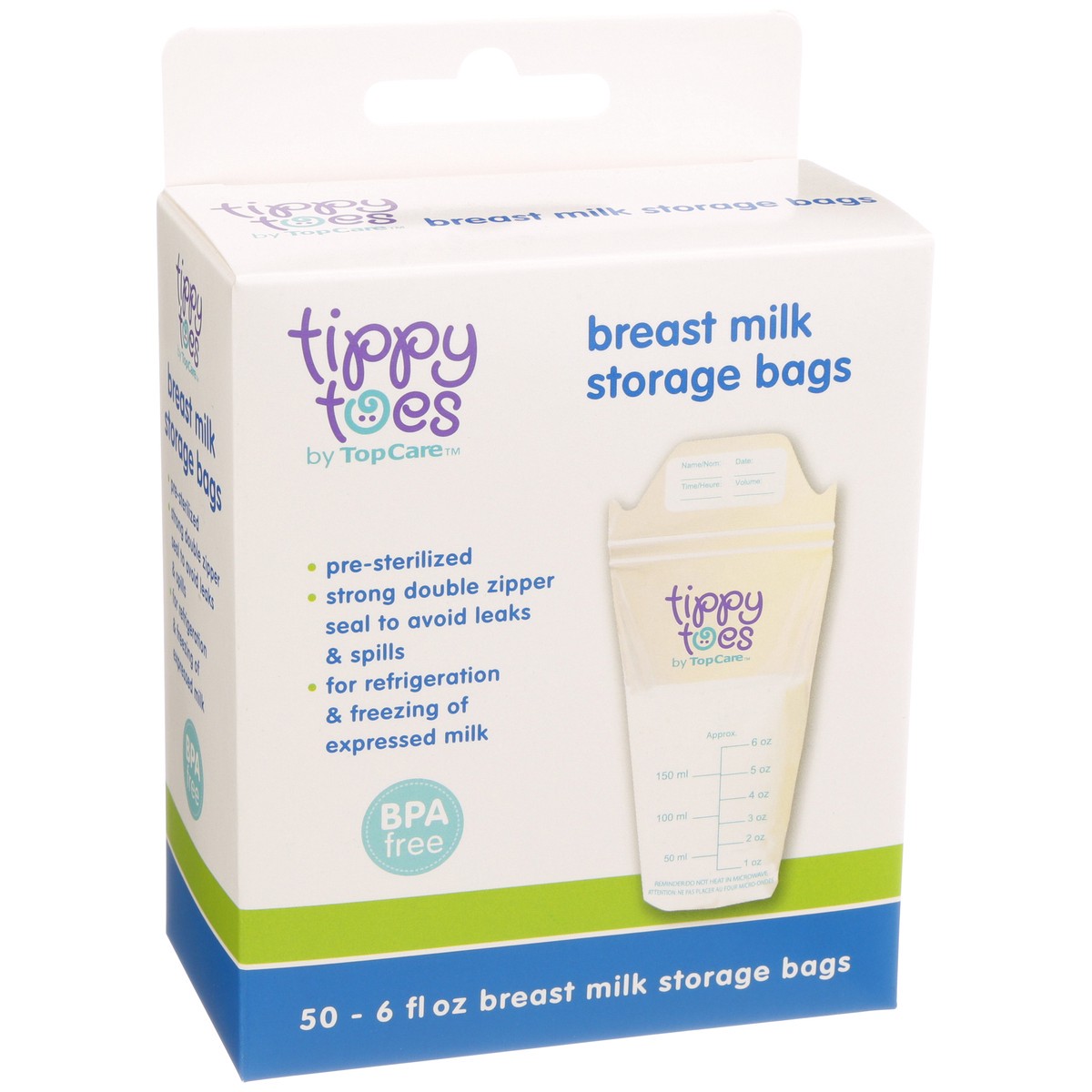 slide 9 of 9, Tippy Toes 6 Fl Oz Breast Milk Storage Bags 50 Bags, 50 ct