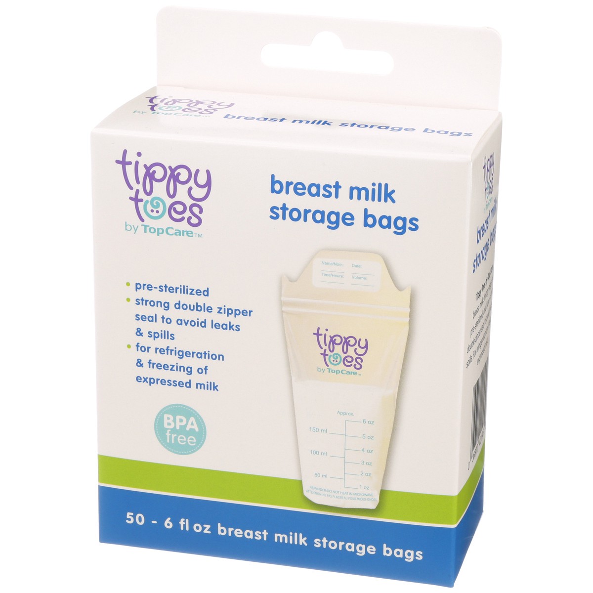 slide 7 of 9, Tippy Toes 6 Fl Oz Breast Milk Storage Bags 50 Bags, 50 ct