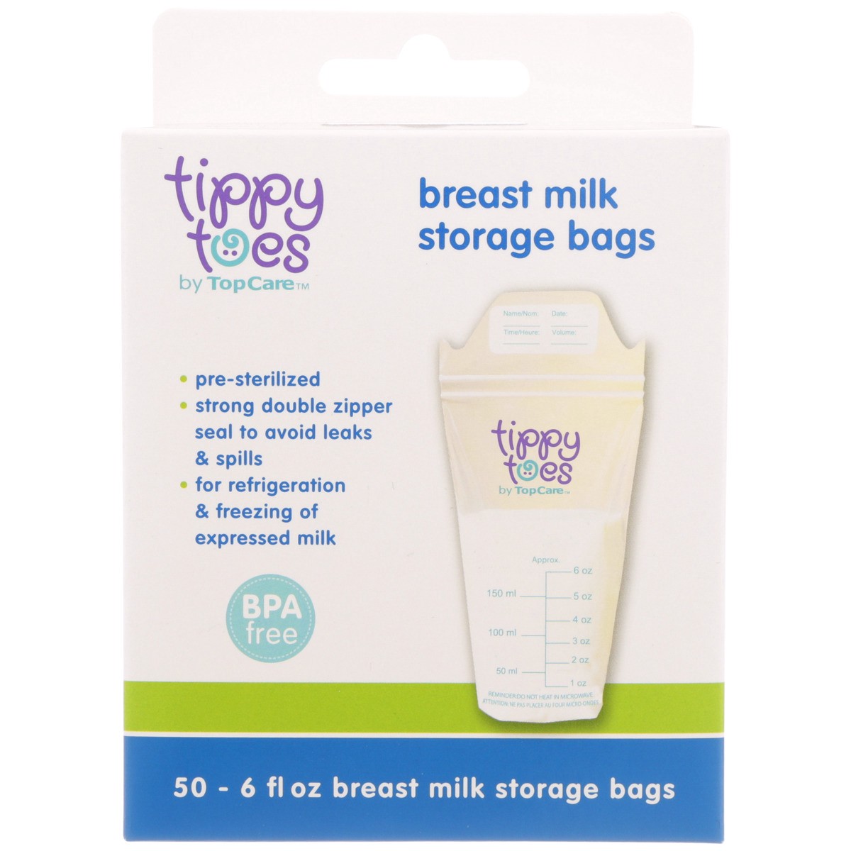 slide 4 of 9, Tippy Toes 6 Fl Oz Breast Milk Storage Bags 50 Bags, 50 ct