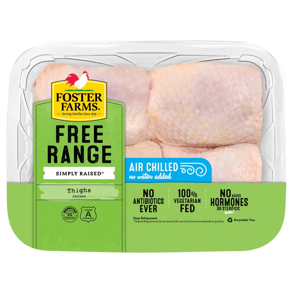 slide 1 of 6, Foster Farms Simply Raised Free Range Chicken Thighs - 1 pk, per lb