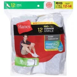 Hanes Ankle Big & Tall 12-14 Cushion Ankle 12 Pairs