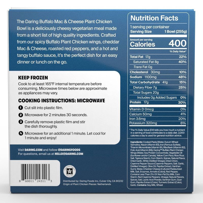 slide 2 of 5, Daring Foods Inc. Daring Frozen Buffalo Mac & Cheese Plant Chicken Bowl - 9oz, 9 oz