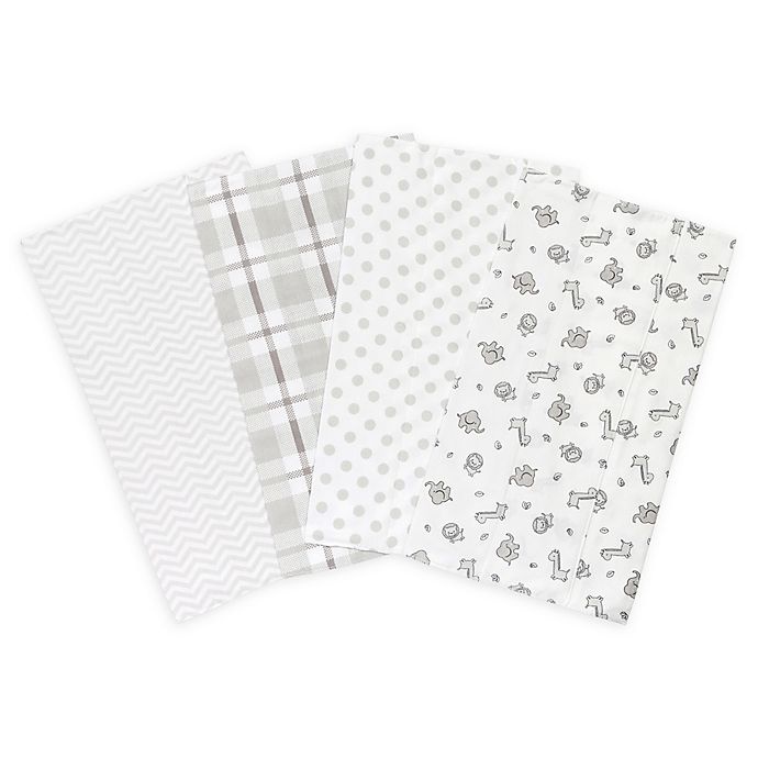 slide 1 of 2, Trend Lab Safari Chevron Flannel Burp Cloth Set - Grey and White, 4 ct