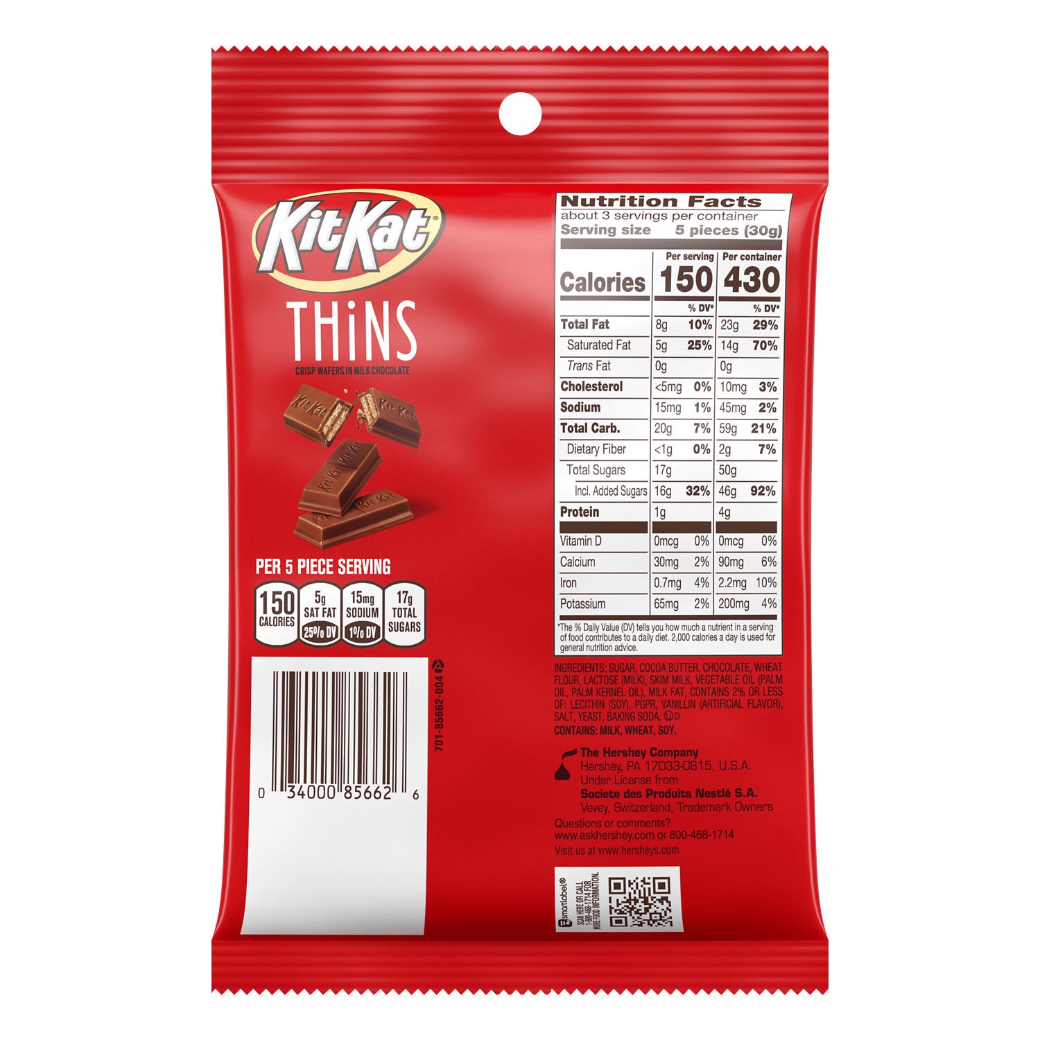 slide 2 of 5, Kit Kat Thins Milk Chocolate Wafer Bars Individually Wrapped Candy Bag, 3.1 oz