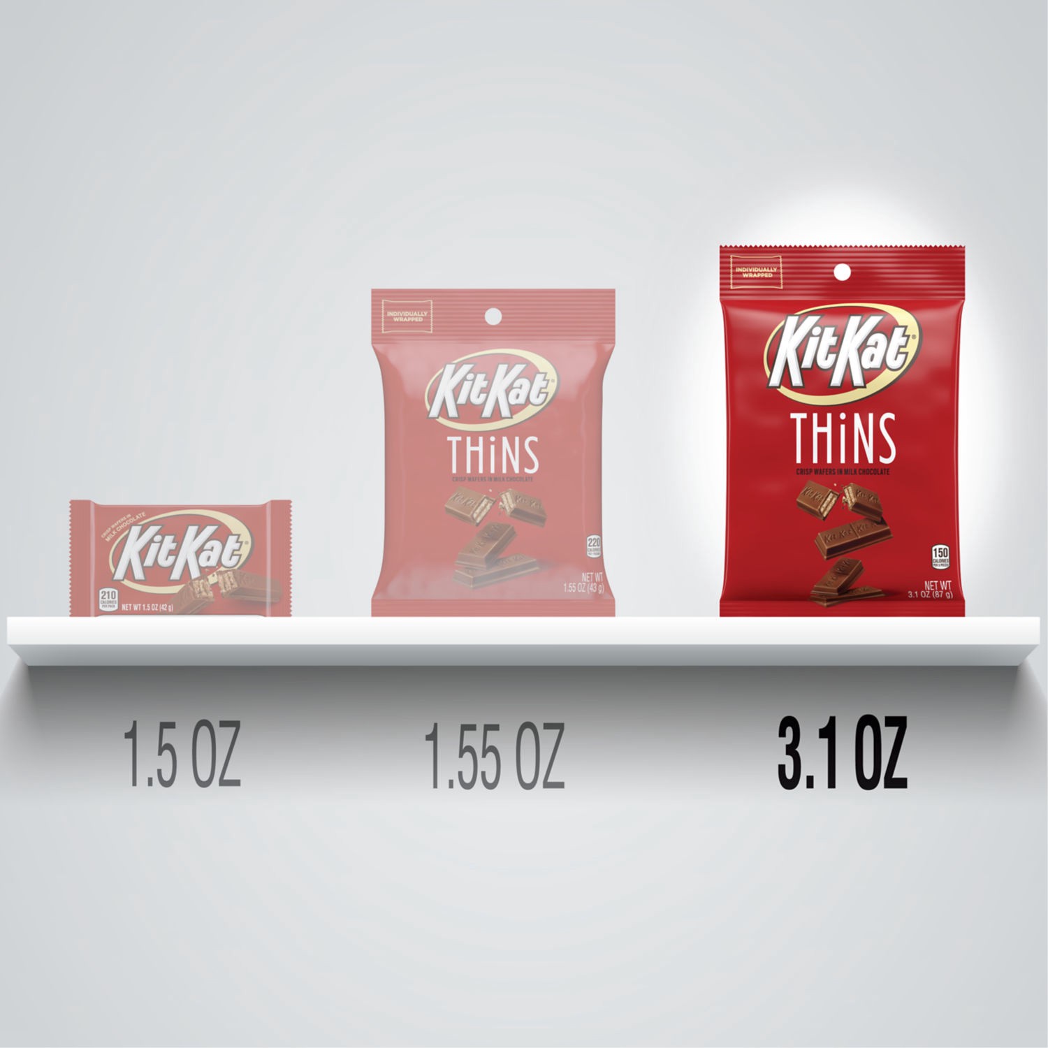 slide 4 of 5, Kit Kat Thins Milk Chocolate Wafer Bars Individually Wrapped Candy Bag, 3.1 oz