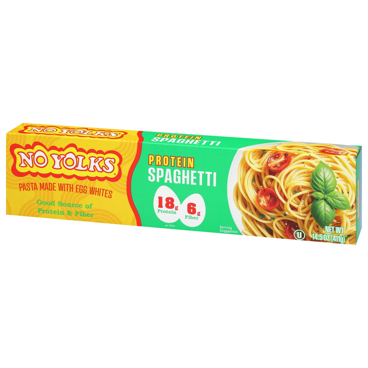 slide 4 of 4, "no Yolk Prtn Spag", 14 inoz in
