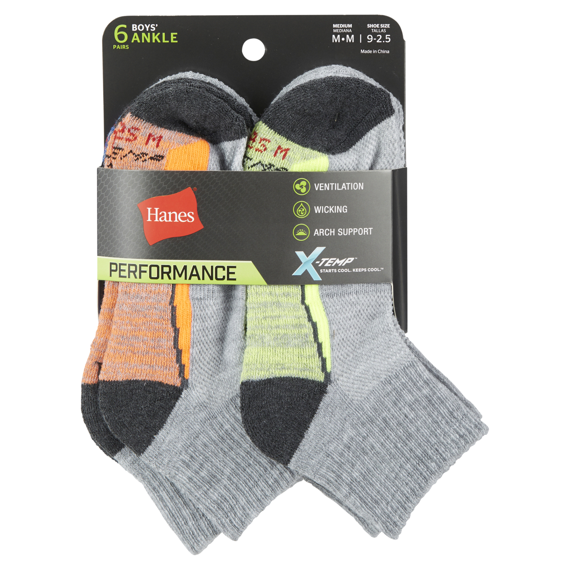 slide 1 of 1, Hanes Boys' X-Temp Quarter Socks, Gray, Size Medium, 6 ct
