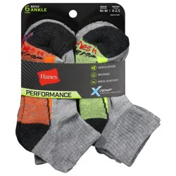 Hanes Boys' Performance Ankle Socks Medium 6 ea