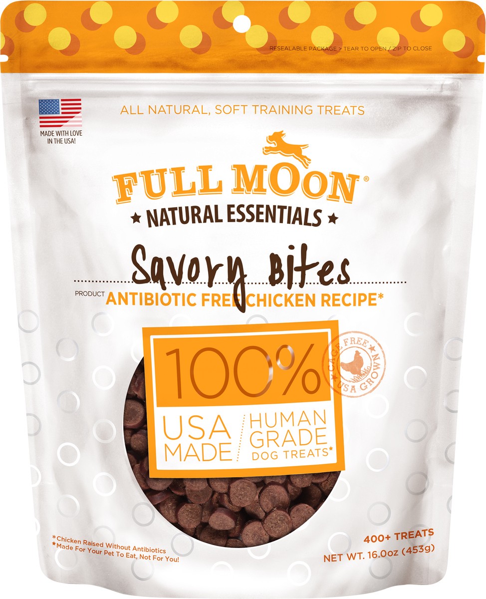 slide 2 of 9, FULL MOON All Natural Human Grade Dog Treats, Essential Chicken Savory Bites, 16 Ounce, 400 ct