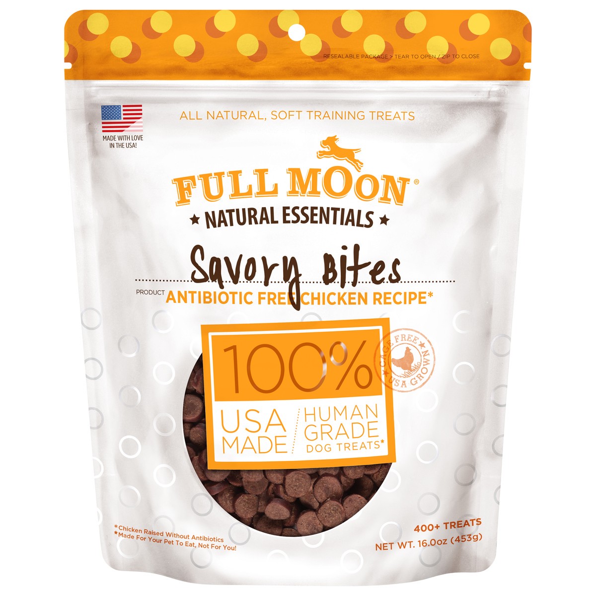 slide 5 of 9, FULL MOON All Natural Human Grade Dog Treats, Essential Chicken Savory Bites, 16 Ounce, 400 ct
