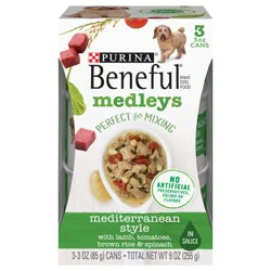Purina Beneful Medleys Mediterranean Style Wet Dog Food with Real Lamb, Tomatoes, Brown Rice, and Spinach in Dog Gravy, 3 Pack