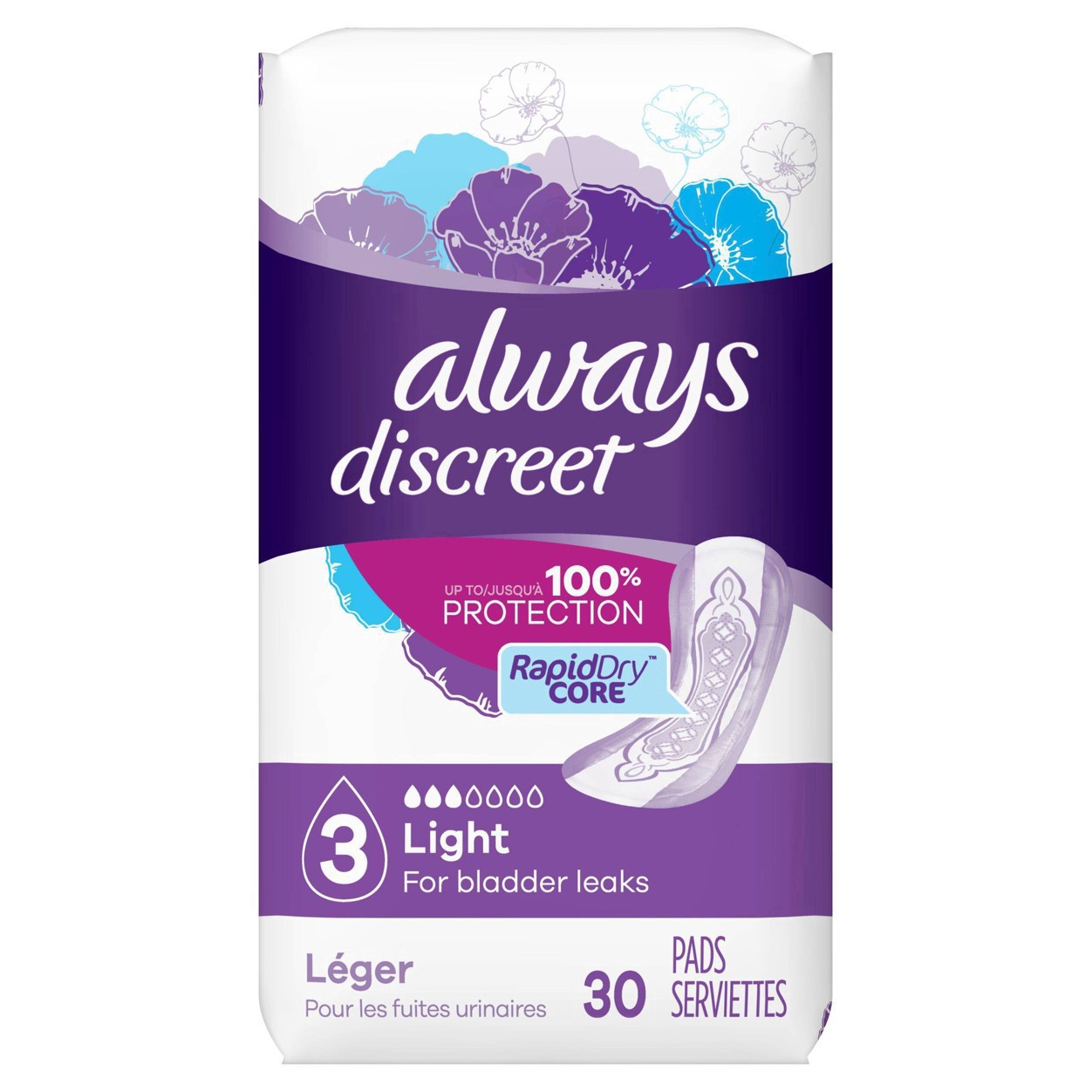 slide 64 of 64, Always Discreet Incontinence & Postpartum Incontinence Pads - Light Absorbency - 30ct, 30 ct