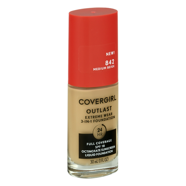 slide 1 of 1, Covergirl Outlast Extreme Wear 3-In-1 Foundation, Medium Beige 842, 1 fl oz