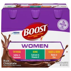 BOOST Women Nutritional Protein Drink Shakes with Biotin and Zinc, Rich Chocolate, 8 fl oz, 6 Pack
