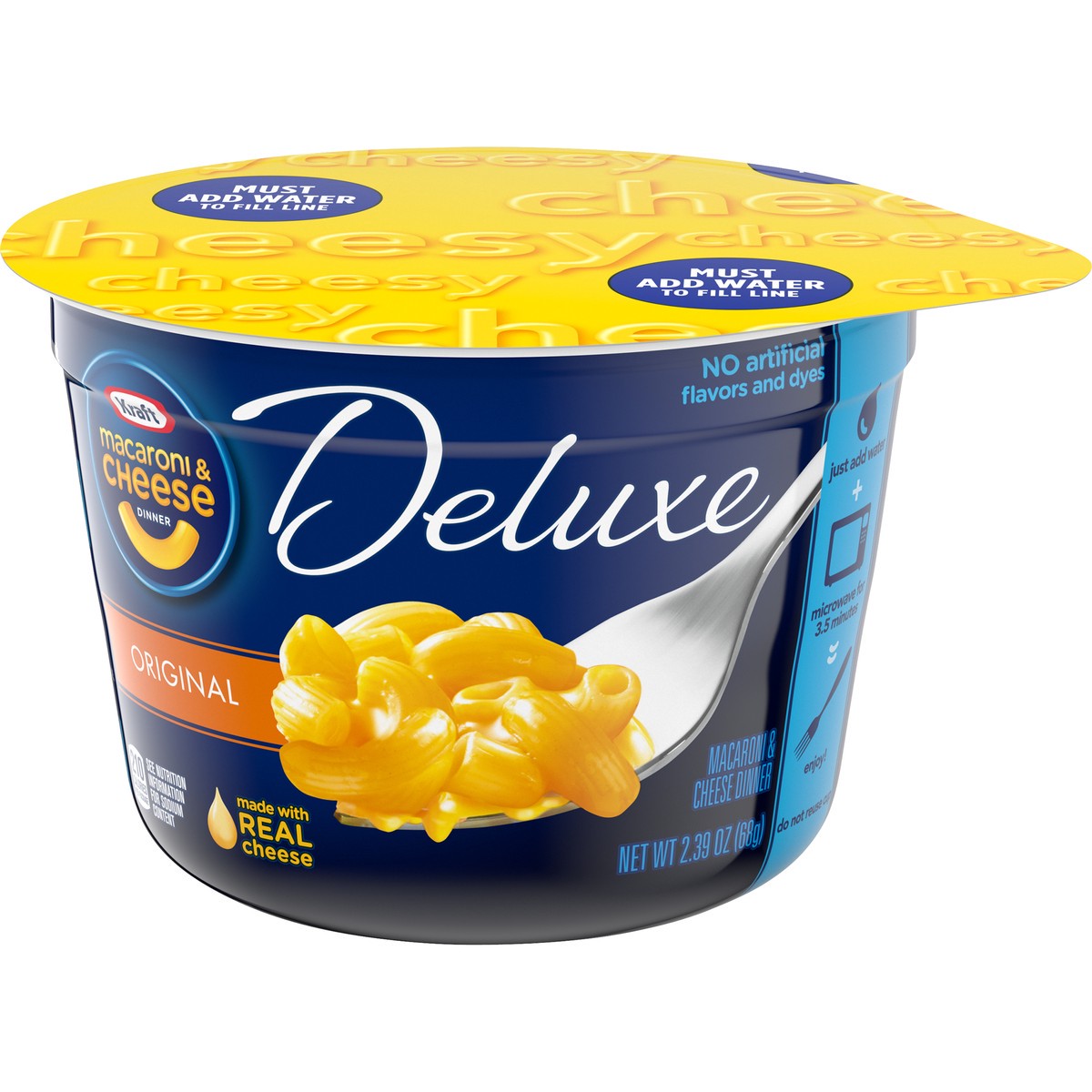 slide 3 of 9, Kraft Deluxe Original Macaroni & Cheese Easy Microwavable Dinner, 2.39 oz Cup, 2.39 oz