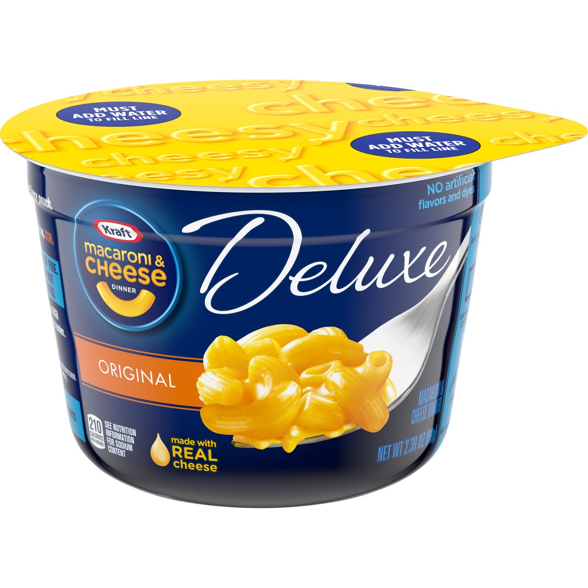 slide 1 of 9, Kraft Deluxe Original Macaroni & Cheese Easy Microwavable Dinner, 2.39 oz Cup, 2.39 oz