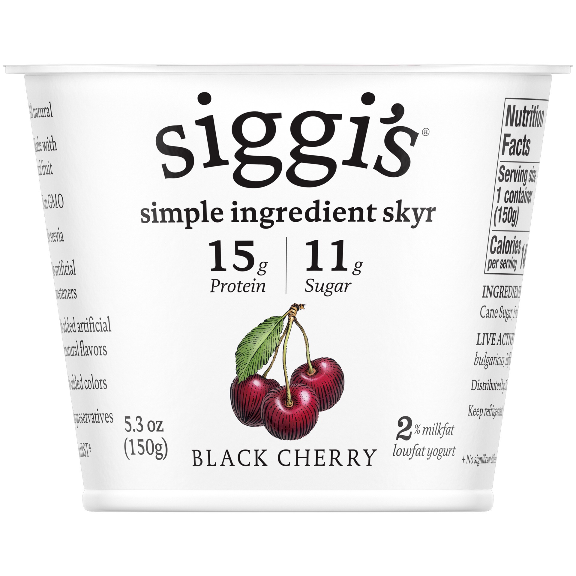 slide 1 of 3, Siggi's Icelandic Skyr Lowfat Yogurt, Black Cherry, 5.3 oz., 5.3 oz