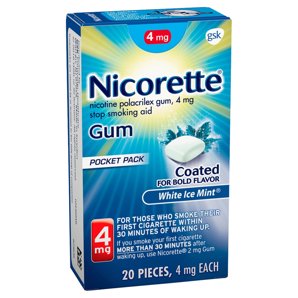 slide 8 of 12, Nicorette Pocket Pack Gum 4 mg White Ice Mint Stop Smoking Aid 20 ea, 20 ct