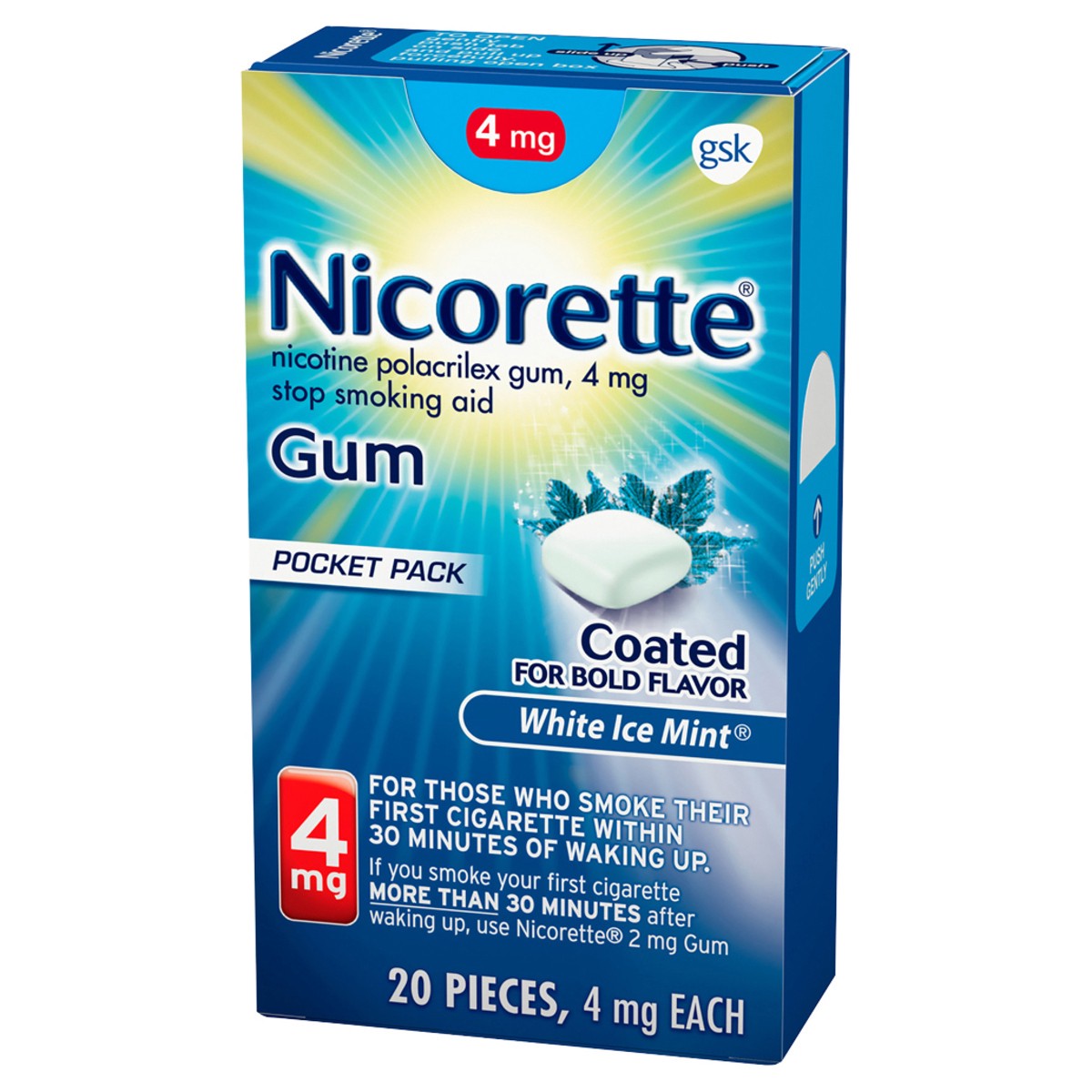 slide 12 of 12, Nicorette Pocket Pack Gum 4 mg White Ice Mint Stop Smoking Aid 20 ea, 20 ct