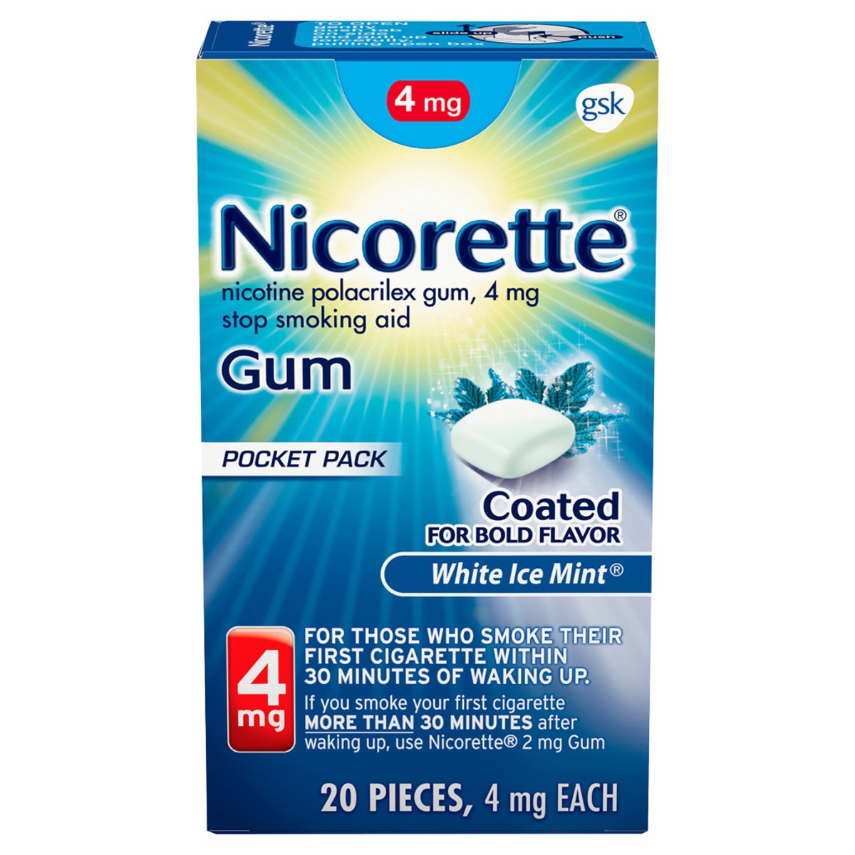 slide 6 of 12, Nicorette Pocket Pack Gum 4 mg White Ice Mint Stop Smoking Aid 20 ea, 20 ct