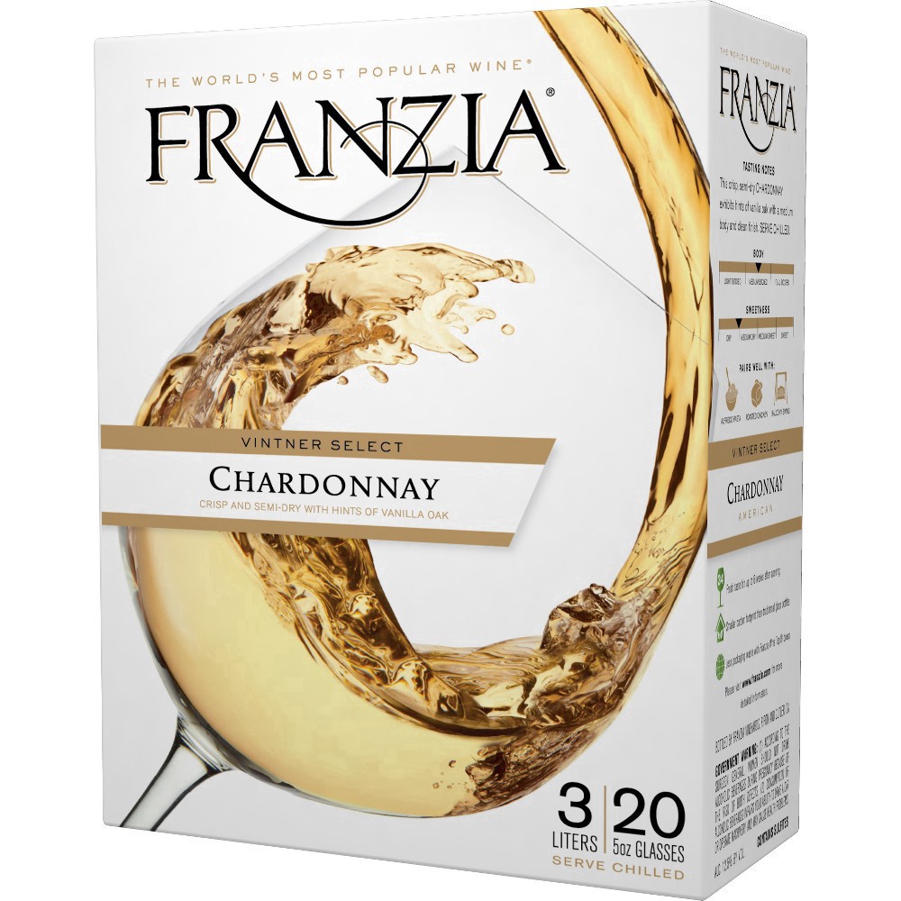 slide 12 of 12, Franzia Chardonnay, White Wine, American, 1 ct, 3L Box, 3 liter