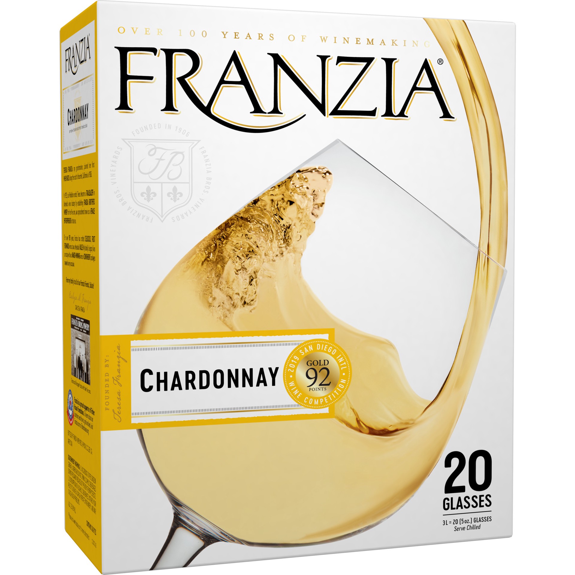 slide 1 of 12, Franzia Chardonnay, White Wine, American, 1 ct, 3L Box, 3 liter