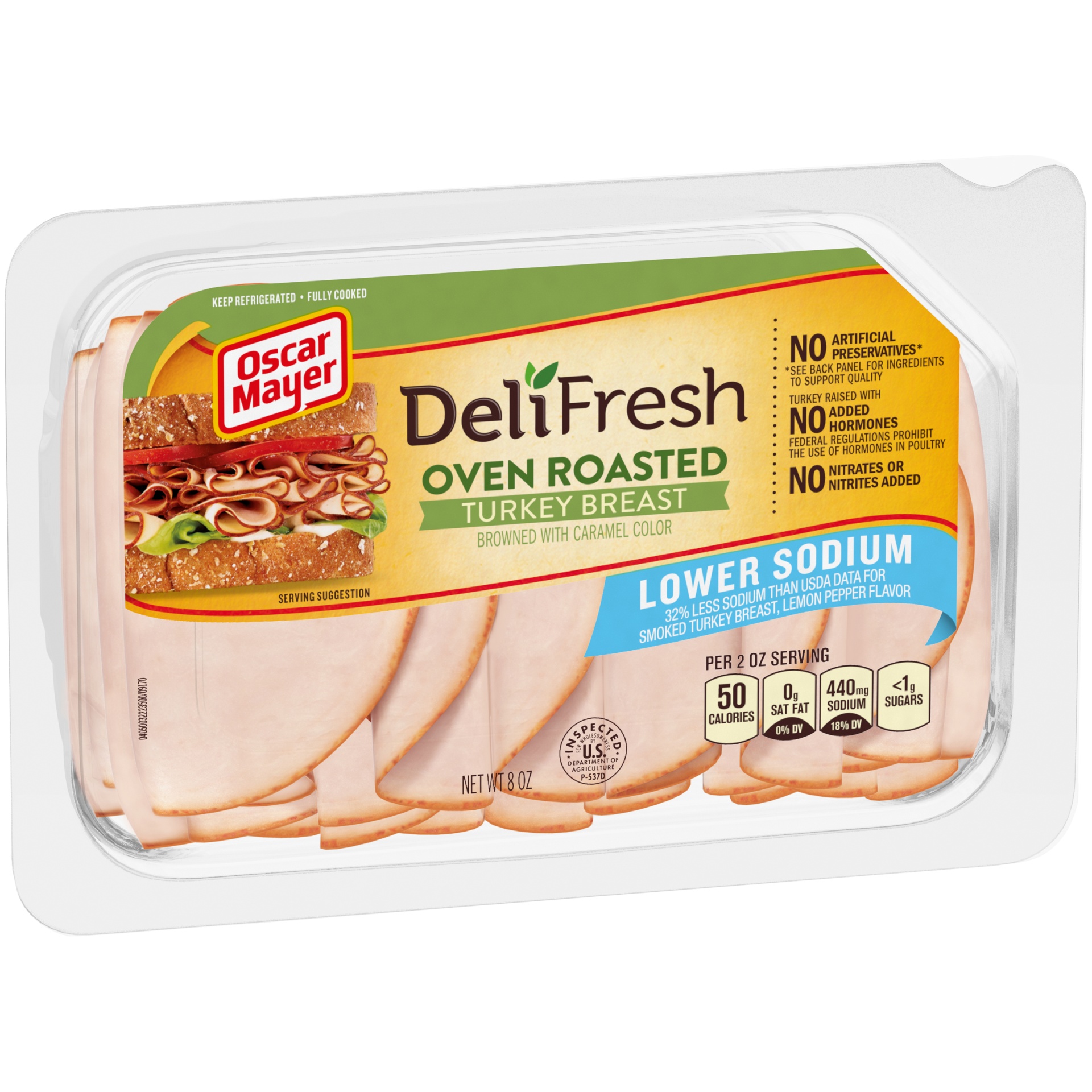 slide 2 of 6, Oscar Mayer Deli Fresh Oven Roasted Turkey Breast Sliced Lunch Meat with 32% Lower Sodium Tray, 8 oz