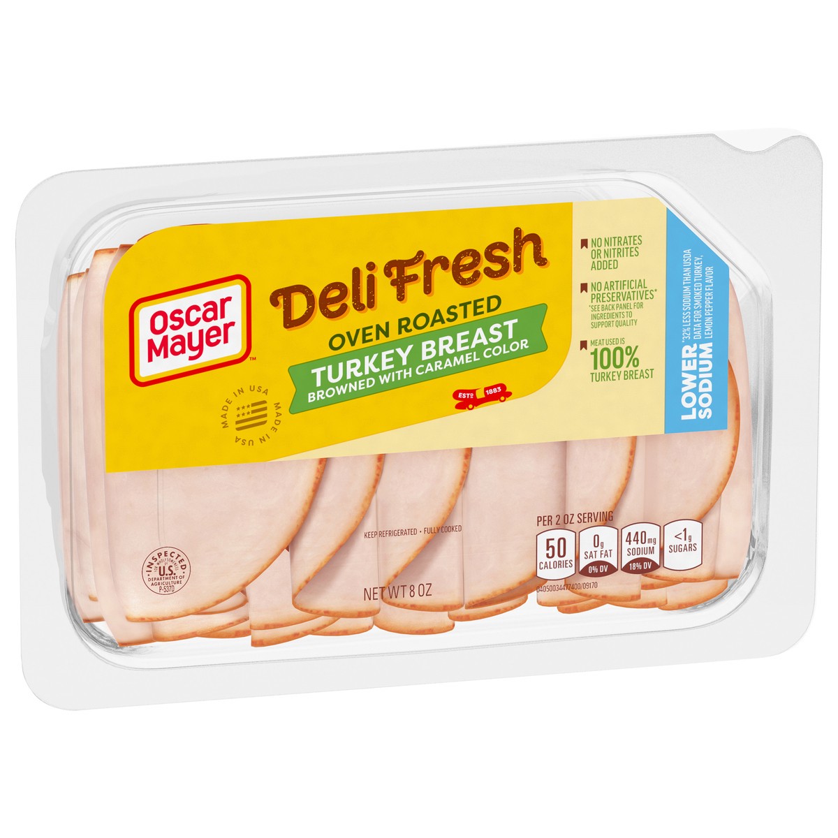 slide 5 of 9, Oscar Mayer Deli Fresh Oven Roasted Sliced Turkey Breast Deli Lunch Meat with 32% Lower Sodium, 8 oz Package, 