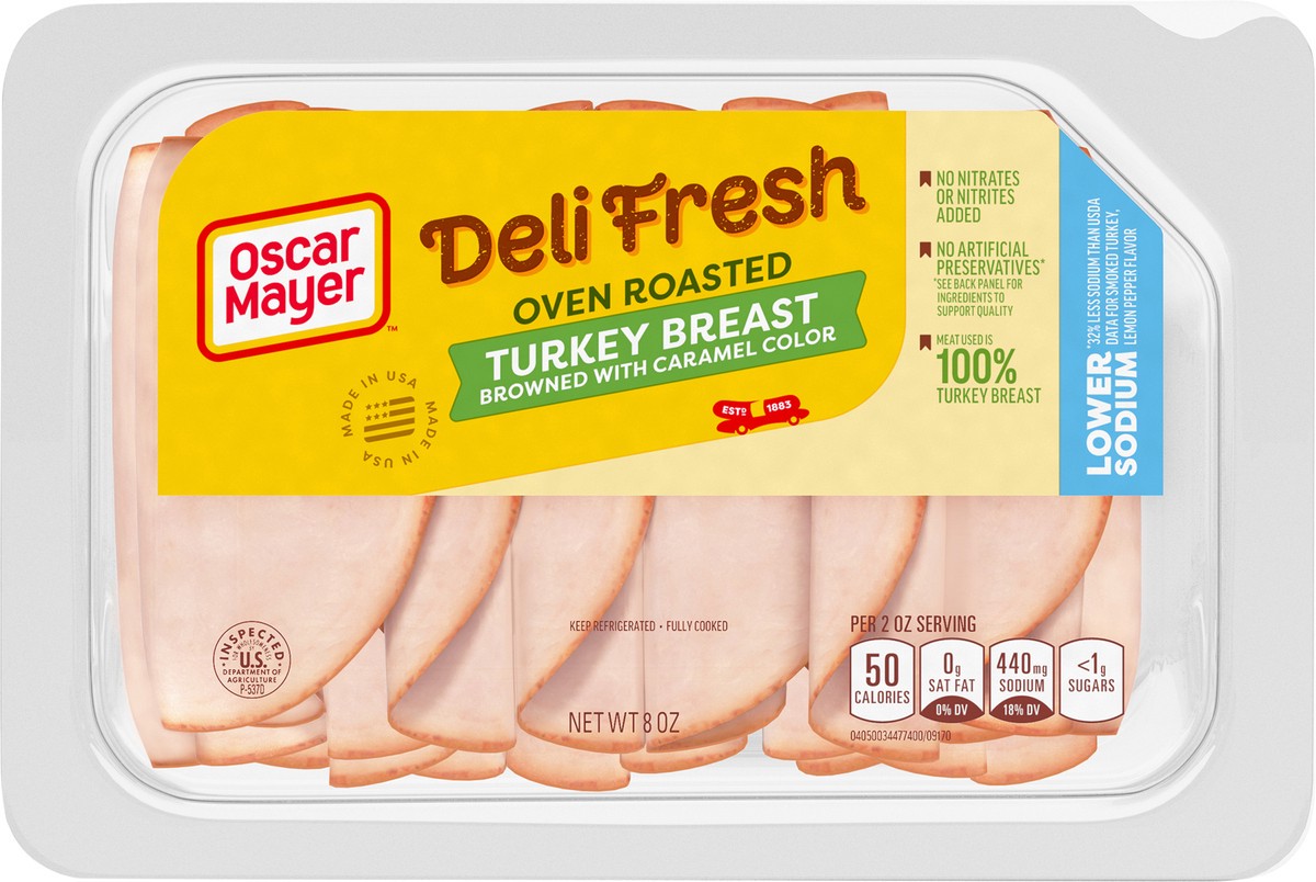slide 8 of 9, Oscar Mayer Deli Fresh Oven Roasted Sliced Turkey Breast Deli Lunch Meat with 32% Lower Sodium, 8 oz Package, 