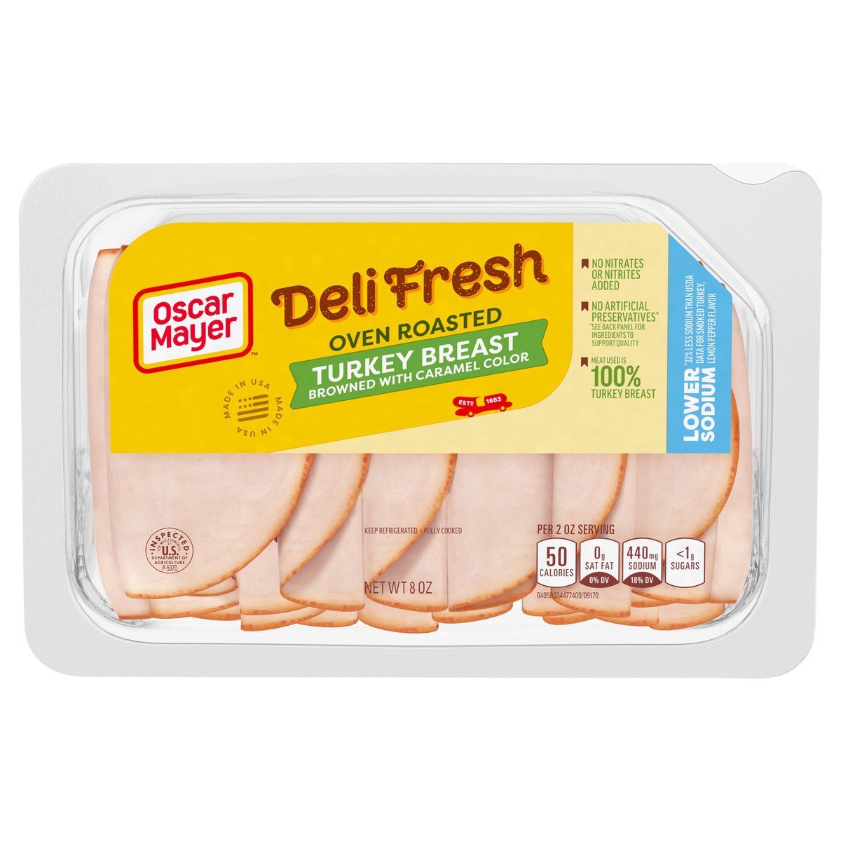 slide 1 of 9, Oscar Mayer Deli Fresh Oven Roasted Sliced Turkey Breast Deli Lunch Meat with 32% Lower Sodium, 8 oz Package, 