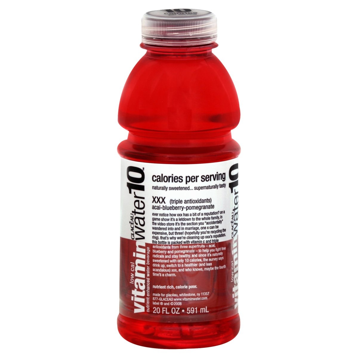 slide 1 of 1, vitaminwater Water Beverage, Nutrient Enhanced, 10 Calorie, XXX, Acai-Blueberry-Pomegranate - 20 oz, 20 oz