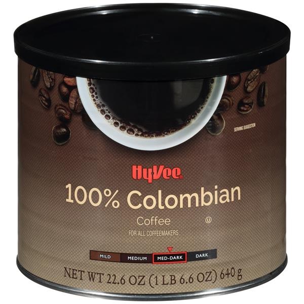 slide 1 of 1, Hy-vee Med-dark Roast 100% Colombian Arabica Coffee- 22.6 oz, 22.6 oz