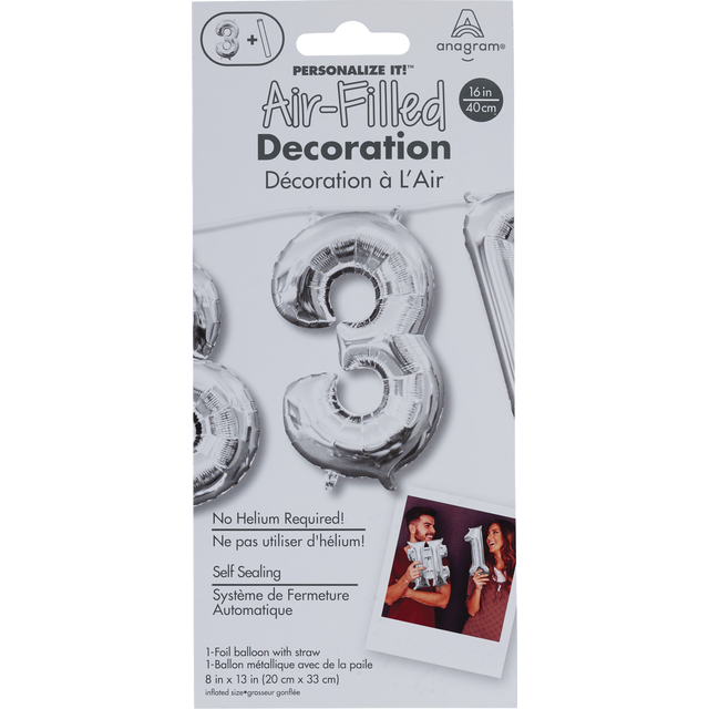 slide 1 of 1, AMSCAN Anagram Air Bln Number 3 Silver, 1 ct