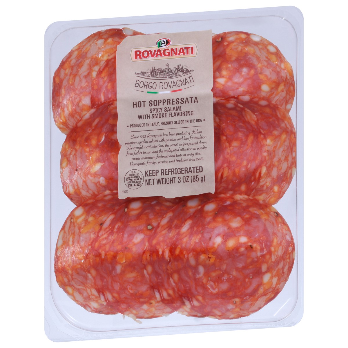 slide 2 of 9, Rovagnati Hot Soppressata Smoke Flavoring Spicy Salami with Smoke Flavoring 3 oz, 1 ct
