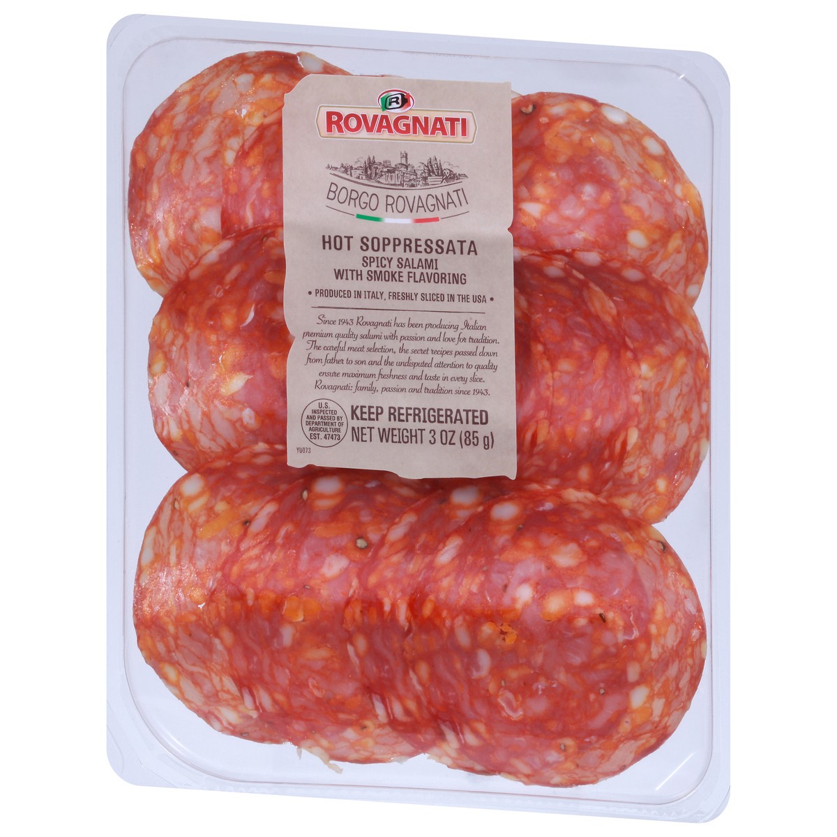 slide 3 of 9, Rovagnati Hot Soppressata Smoke Flavoring Spicy Salami with Smoke Flavoring 3 oz, 1 ct