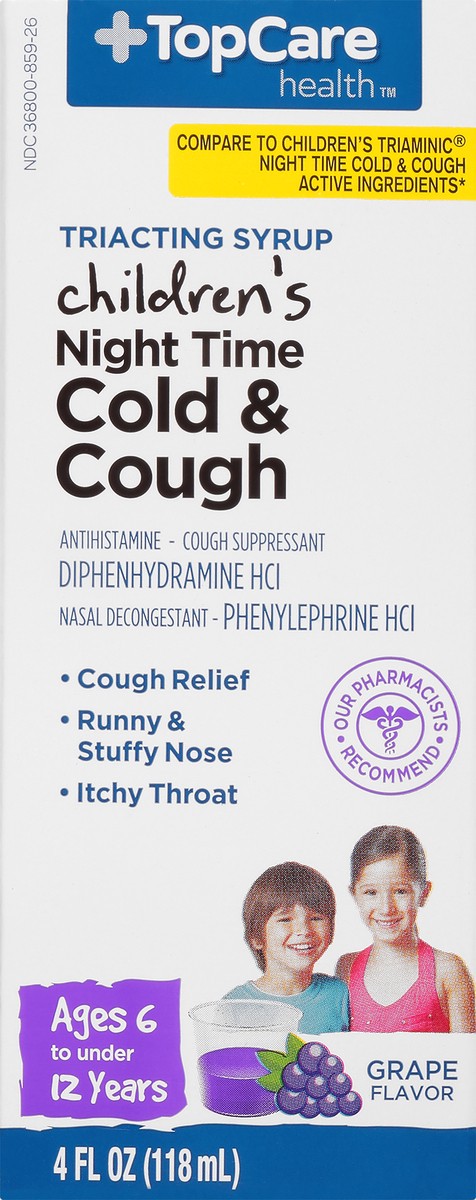 slide 6 of 9, Topcare Health Triacting Syrup Children's Night Time Grape Flavor Cold & Cough 4 oz Box, 4 oz