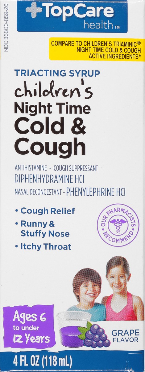 slide 8 of 9, Topcare Health Triacting Syrup Children's Night Time Grape Flavor Cold & Cough 4 oz Box, 4 oz