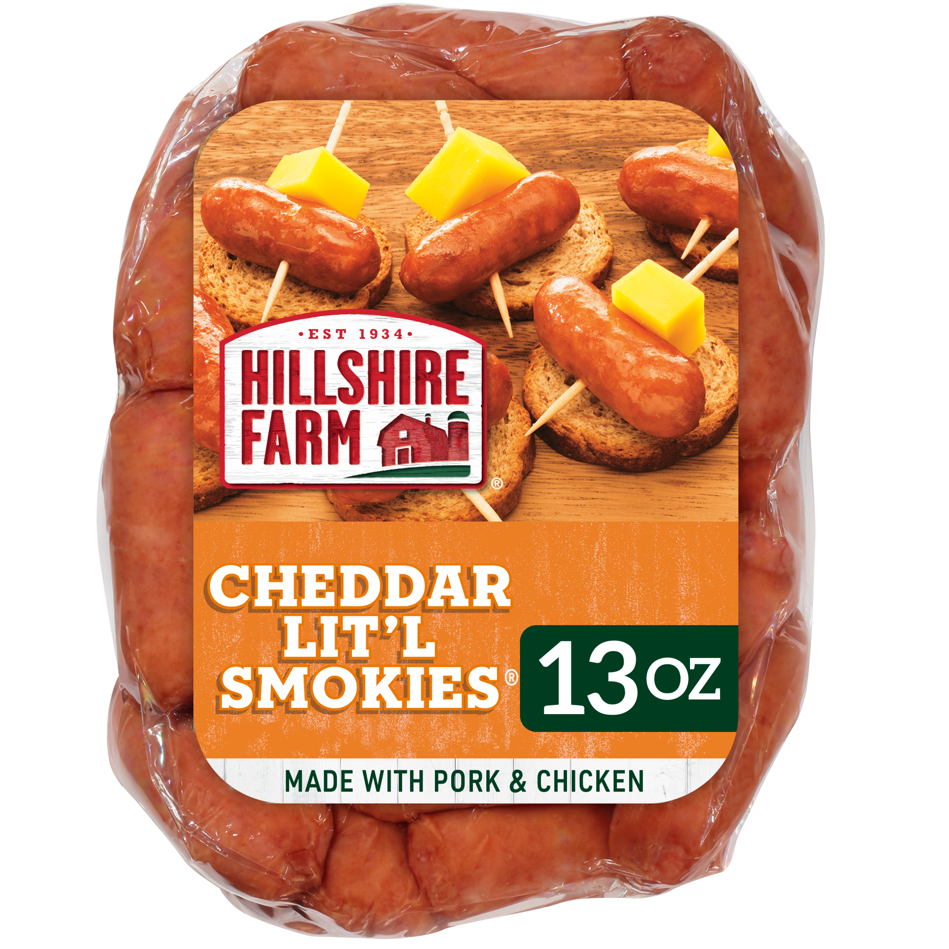 slide 1 of 6, Hillshire Farm Cheddar Lit'l Smokies Smoked Sausage, 13 oz., 368.54 g