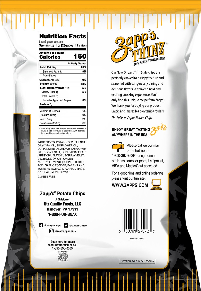 slide 7 of 7, Zapp's 8 oz Zapp's Thinz New Orleans Style Voodoo Potato Chips, 8 oz