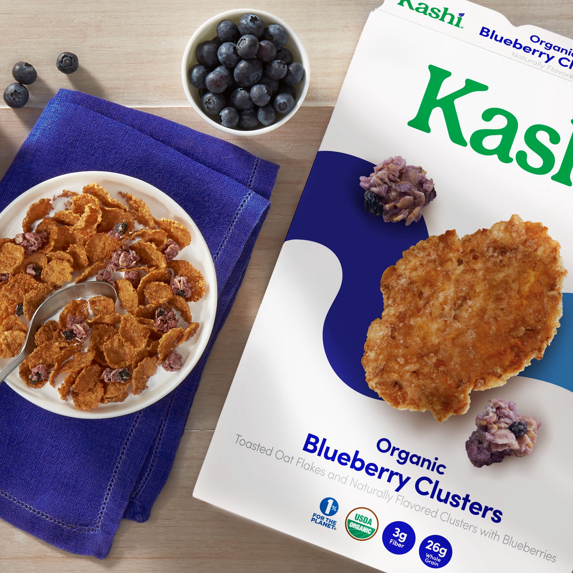 slide 3 of 5, Kashi Breakfast Cereal, Fiber Cereal, Family Breakfast, Blueberry Clusters, 13.4oz Box, 1 Box, 13.4 oz