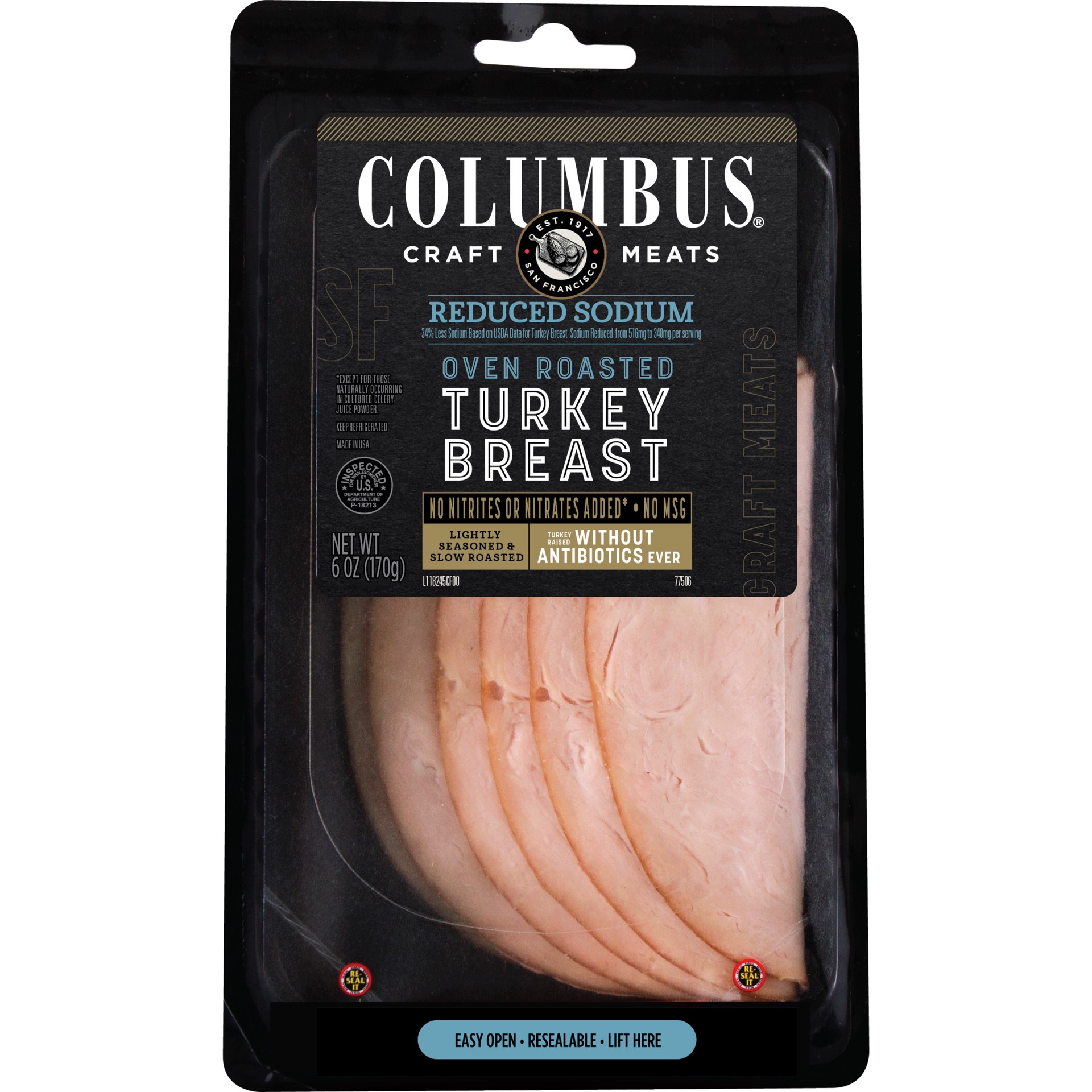 slide 1 of 1, Columbus ABF Reduced Sodium Oven Roasted Turkey, 6 oz